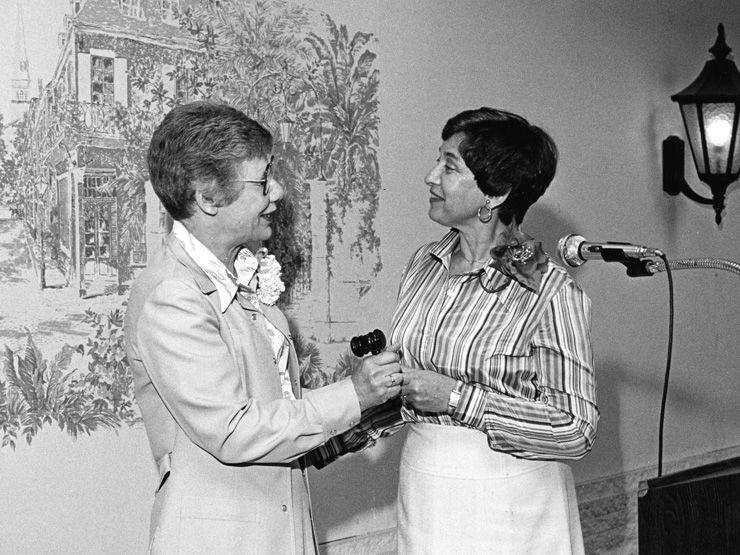 Then outgoing president of Jewish Federation of St. Louis’ Women’s Division, Henrietta Freedman (right) hands the gavel to the newly elected president, Joan Abrams, in a 1977 file photo. Photo: David Henschel