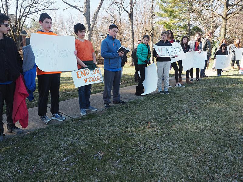 Middle school students from Saul Mirowitz Jewish Community School take  part in the National School Walkout last week to advocate for action to prevent gun violence.