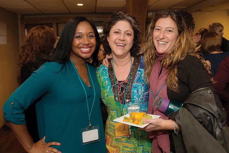 Nishmah held its Women’s Shabbat Retreat last month at Cedar Creek Center in New Haven, Mo. Above, at a pre-Shabbat welcome reception, are Monique Parasram, Stephanie Ruter and Shelley Dean. 