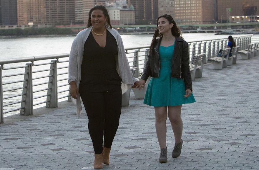 Jamila Humphrie, left, and Emily Schorr Lesnick are an interfaith couple that is taking part in an aufruf ceremony in a Conservative synagogue. (Courtesy of Humphrie and Schorr Lesnick)