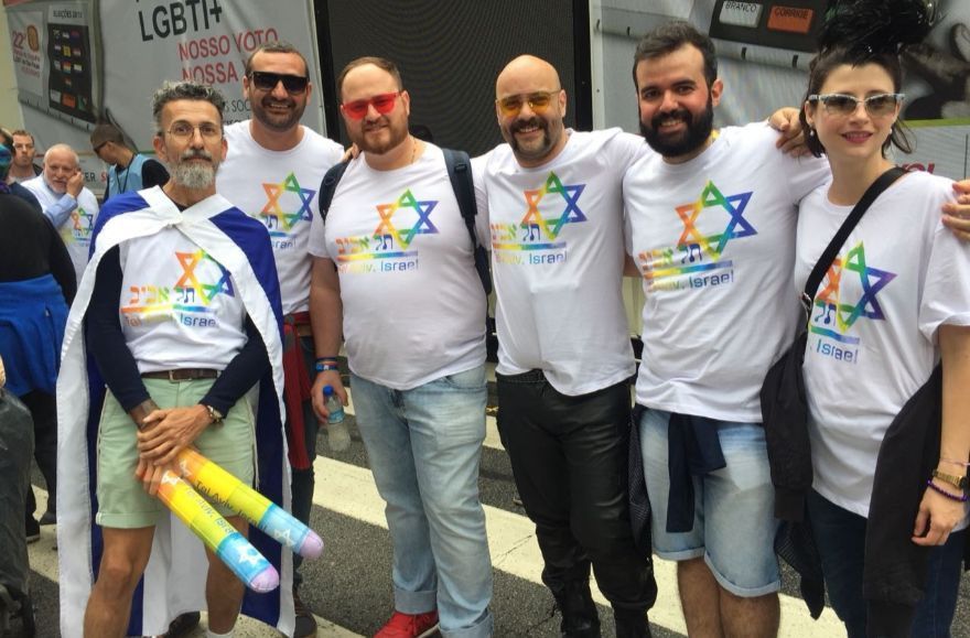 Jewish participants in the Sao Paulo Gay Pride Parade on June 3, 2018. (Rubens Cavallari / Israeli Consulate General in Sao Paulo)
