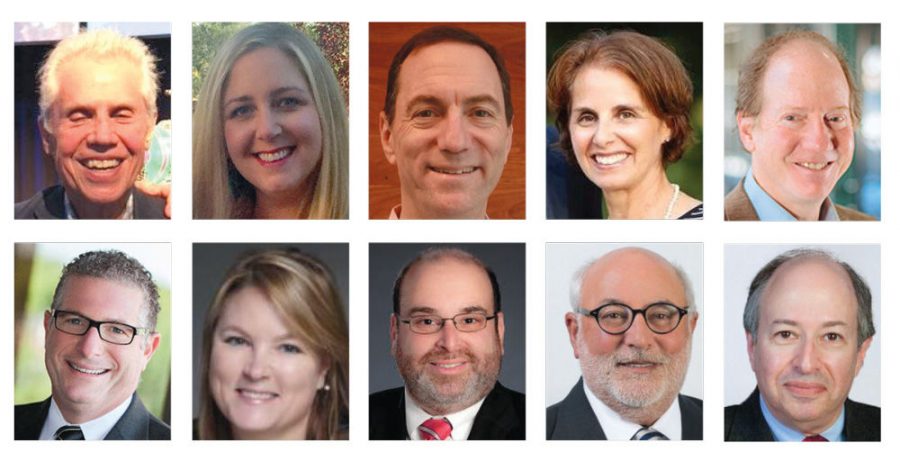 Top Row, from left: Aaron Lubin, Amy Berger, Rabbi Michael Ungar, Jenny Wolkowitz and Jeff Lefton.  SECOND row, FROM LEFT:  Douglas Kolker, Julie Berkowitz, Thomas Glick, David Capes and Daniel Sokol. 