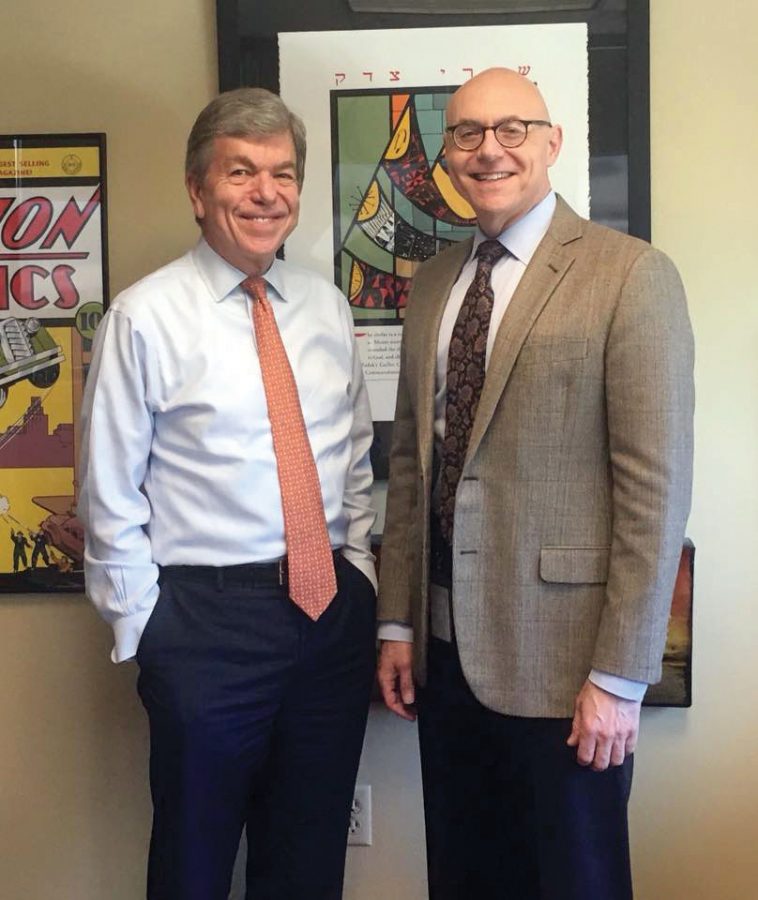 Andrew Rehfeld, president and CEO of Jewish Federation of St. Louis, at right, met with Sen. Roy Blunt, R-Mo., on Sept. 14 at the nonprofit’s headquarters near Creve Coeur.   