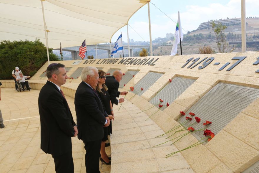 U.S. Ambassador to Israel David Friedman pays tribute to the victims of the 9/11 attacks on the United States at the 9/11 Living Memorial in Jerusalem. (Yossi Zamir/ KKL-JNF Photo Archive)