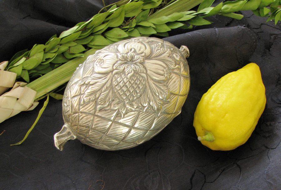 The signs of Sukkot: a lulav, etrog and an etrog box. (Wikimedia Commons)