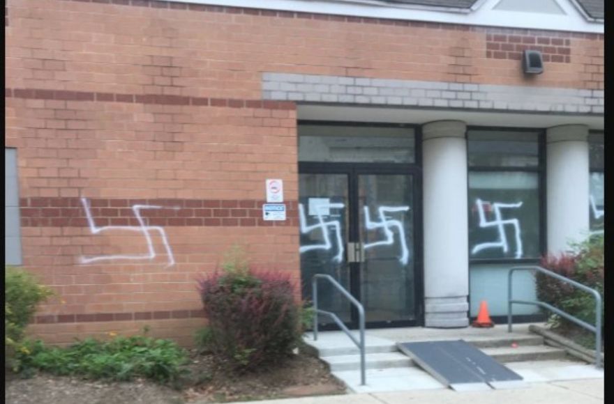 Swastikas+spray+painted+on+the+outside+of+the+Jewish+Community+Center+of+Northern+Virginia%2C+in+Fairfax%2C+Va.+on+Oct.+6%2C+2018.+%28Courtesy%2FWorld+Zionist+Organization%29