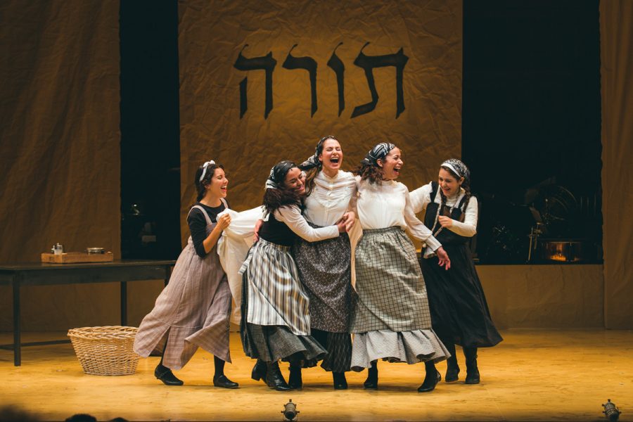 From left to right, Raquel Nobile, Rosie Jo Neddy, Rachel Zatcoff, Stephanie Lynne Mason and Samantha Hahn play the daughters in the National Yiddish Theatre Folksbiene's production of "Fiddler on the Roof." Photo: Victor Nechay/ProperPix