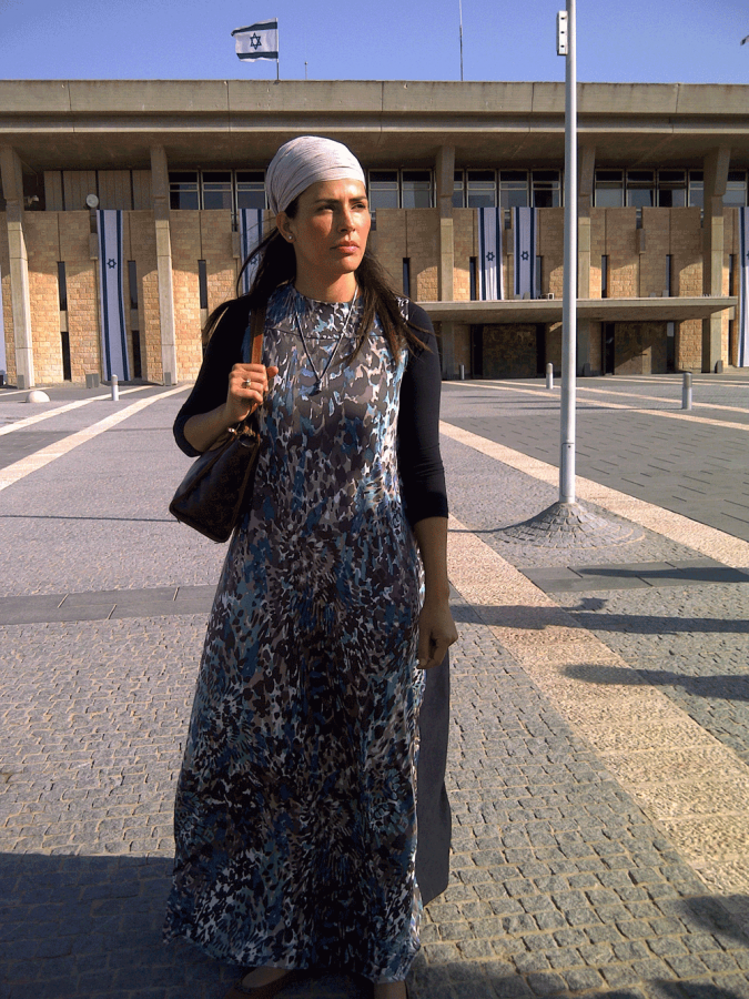 Linor Abargil outside the Israeli Parliament in Jerusalem. 