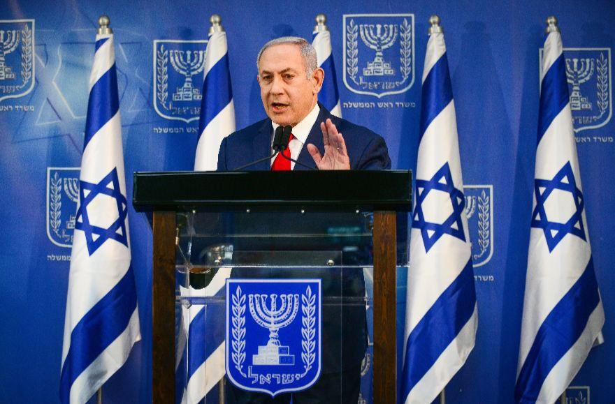 Prime Minister Benjamin Netanyahu speaks during a news conference at the Kirya defense headquarters in Tel Aviv, on Nov. 18, 2018. (Tomer Neuberg/Flash90)
