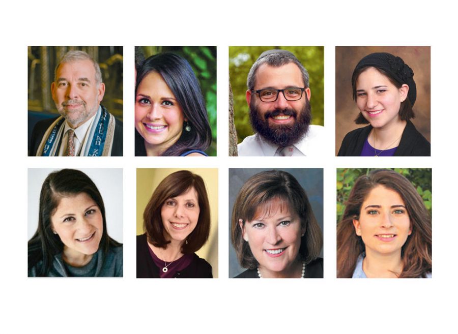 Top row, from left: Rabbi Jim Bennett, Jessica Tilson Kichura, Rabbi Hershey Novack and Maharat Rori Picker Neiss; Bottom row: Stacy Smart, Randi Schenberg, Lynn Wittels and Tasha Kaminsky.  