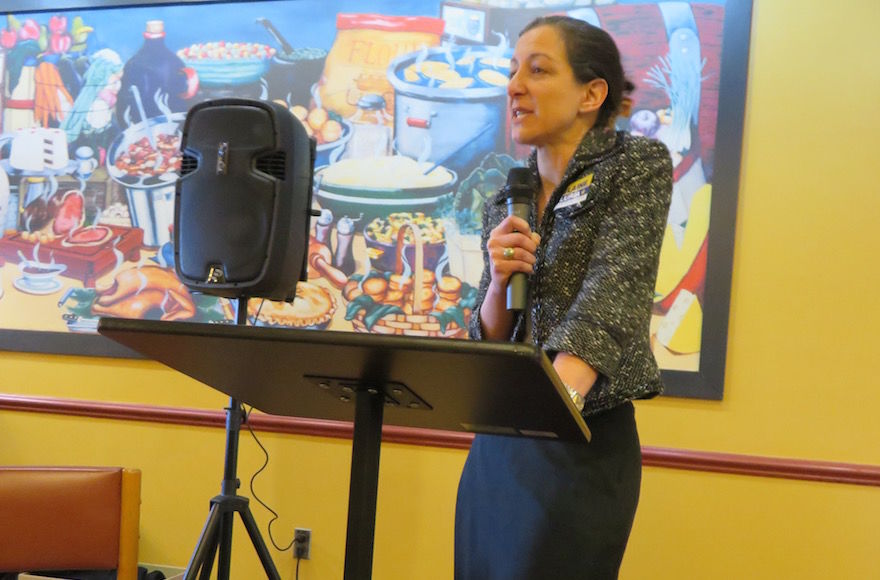 laine Luria speaks at a Democratic committee meeting in Norfolk, Va., Feb. 3, 2018. The Navy veteran upset a Republican incumbent to win a House seat. (Ron Kampeas)