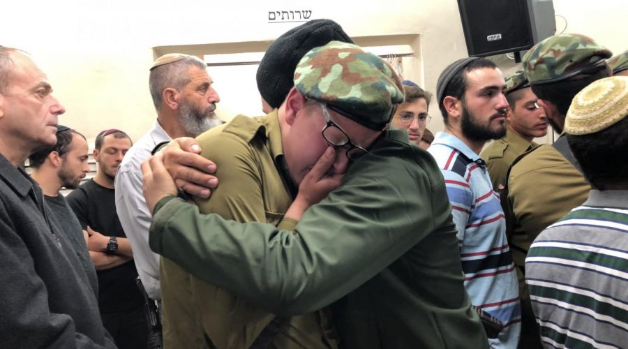 A fellow Netzach Yehuda soldier at Cohen’s funeral, Dec. 14, 2018. (Sam Sokol)