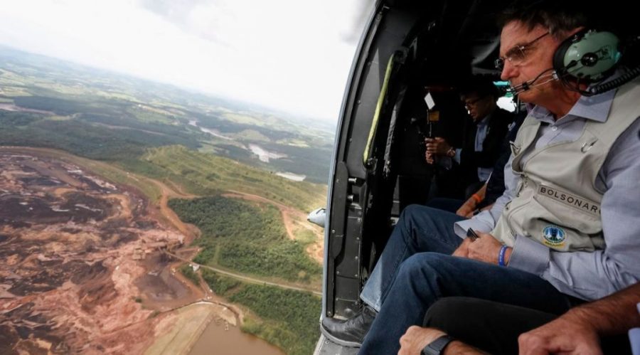 Brazilian President Jair Bolsonaro flies over the site of the dam breach at the mine in Brumadinho in the southeast of the county on Jan. 26, 2019. (Isac Nobrega / Agencia Brasil)