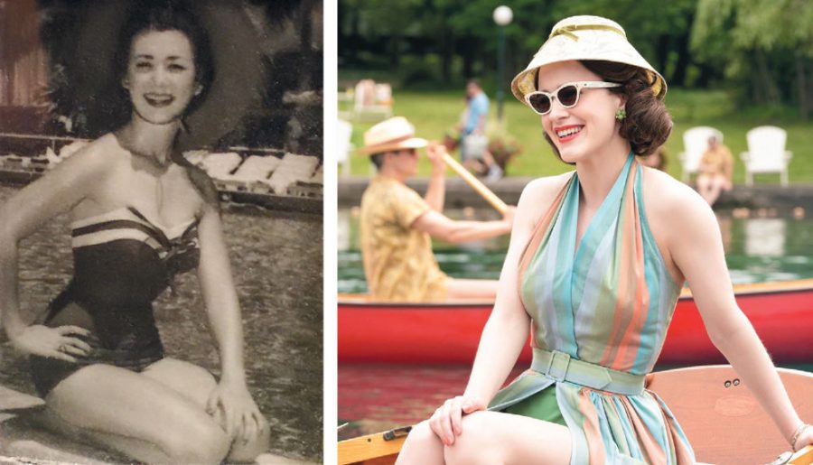 Pictured on the left is Marilyn Schlitter, the writer’s grandmother, and on the right is  Rachel Brosnahan, star of the hit Amazon Prime show, ‘The Marvelous Mrs. Maisel.’ 