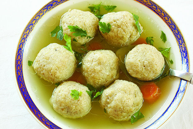 Traditional matzah ball soup