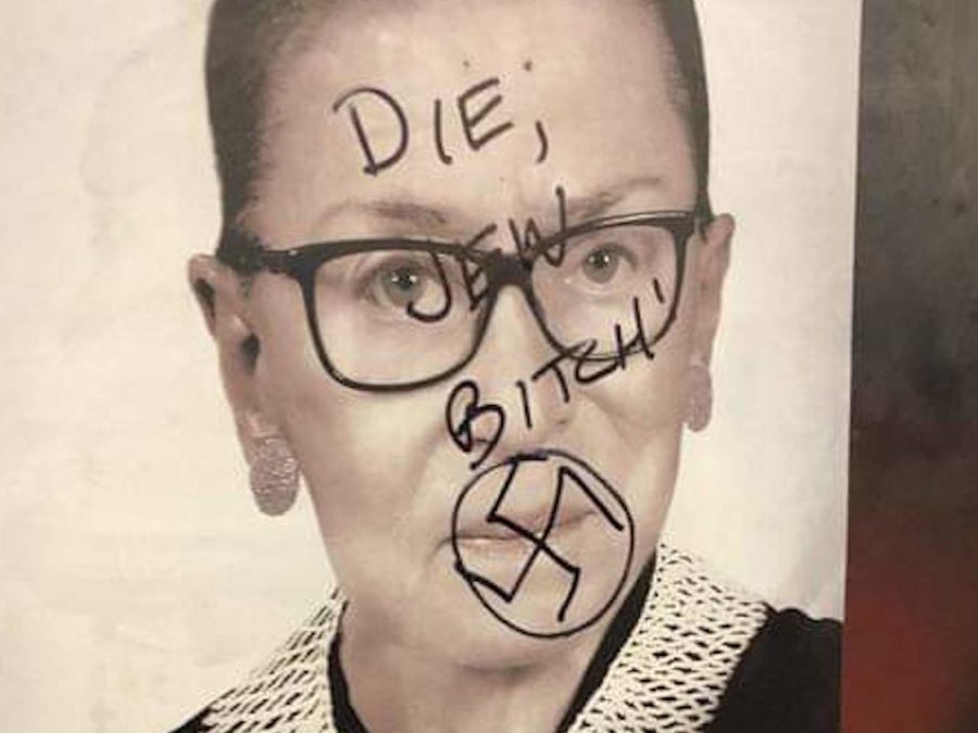 A+poster+for+a+book+about+Ruth+Bader+Ginsburg+was+vandalized+in+Brooklyn.+%28Chevi+Friedman%2FTwitter%29%C2%A0