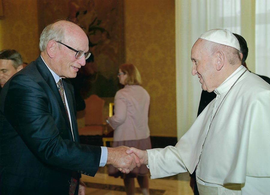 St. Louisan Henry Dubinsky shakes hands with Pope Francis during an AJC trip to the Vatican in March.  