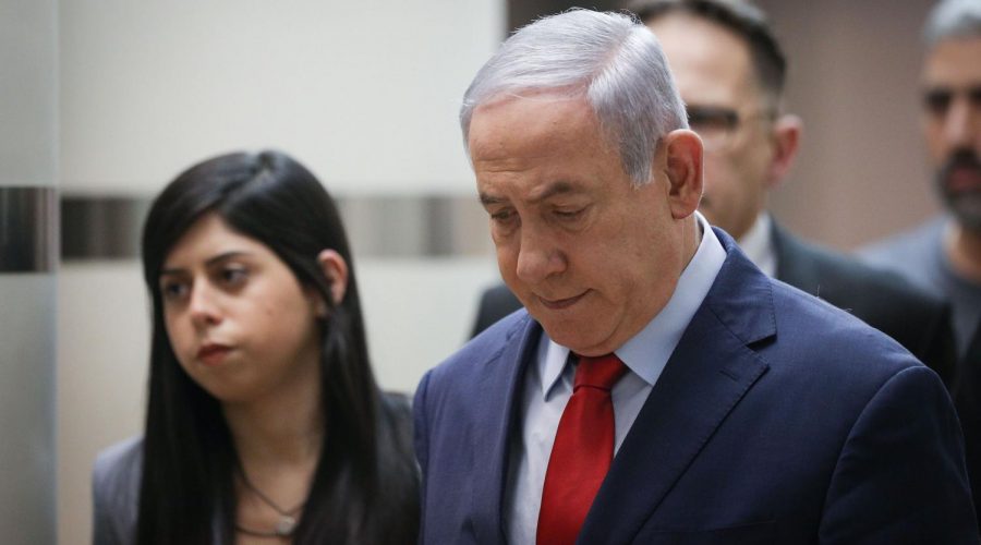 Prime Minister Benjamin Netanyahu arrives to the Likud party meeting at the Knesset, Israel’s parliament in Jerusalem, May 29, 2019. (Yonatan Sindel/Flash90)