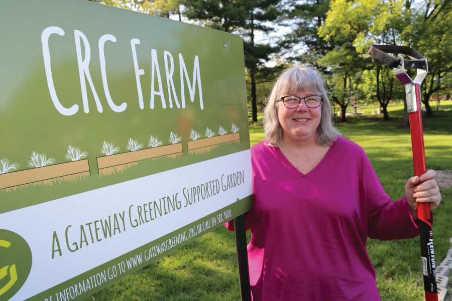 Karen Flotte at Central Reform Congregation’s mitzvah garden. Photo: Bill Motchan