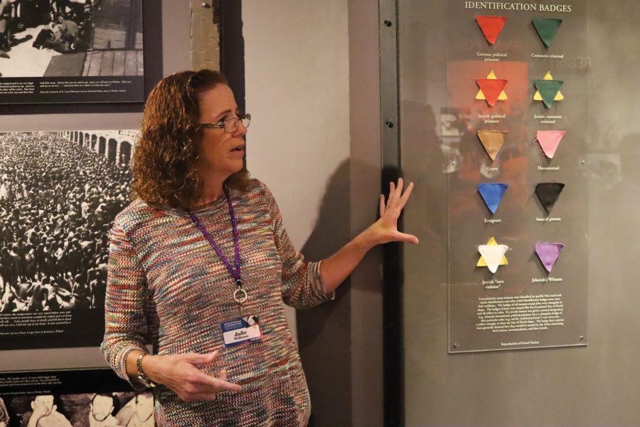Julie Williams leads students on a tour of the Holocaust Museum and Learning Center of St. Louis earlier this month. Photo: BILL MOTCHAN