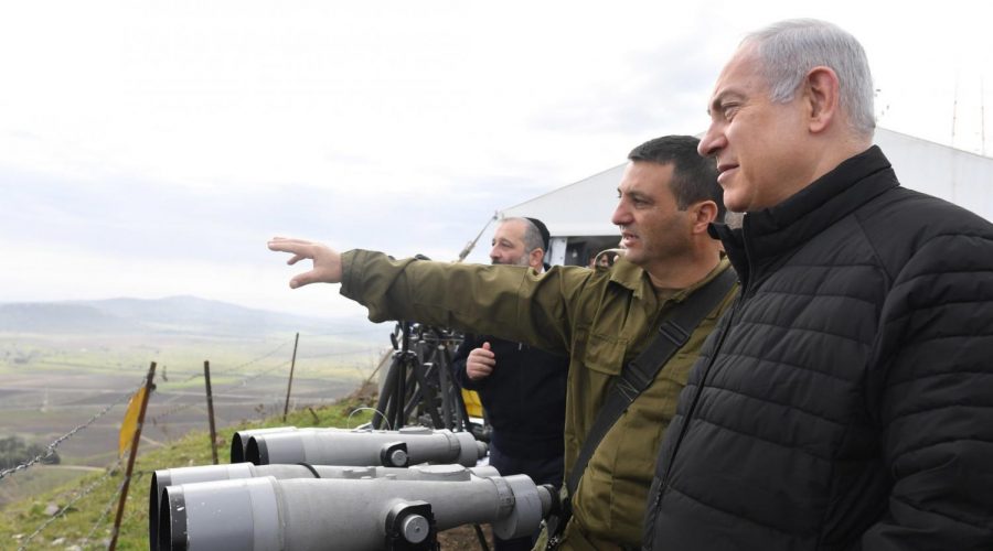 Prime+Minister+Benjamin+Netanyahu+and+his+Security+Cabinet+view+the+border+with+Syria+from+the+Golan+Heights+on+Feb.+6%2C+2018.+%28Kobi+Gideon+%2F+GPO%29%C2%A0