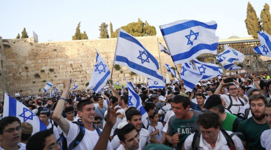 Jewish+youths+arrive+at+the+Western+Wall+at+the+end+of+the+annual+Flag+March+in+honor+of+Jerusalem+Day+on+June+2%2C+2019.+%28Noam+Revkin+Fenton%2FFlash90%29