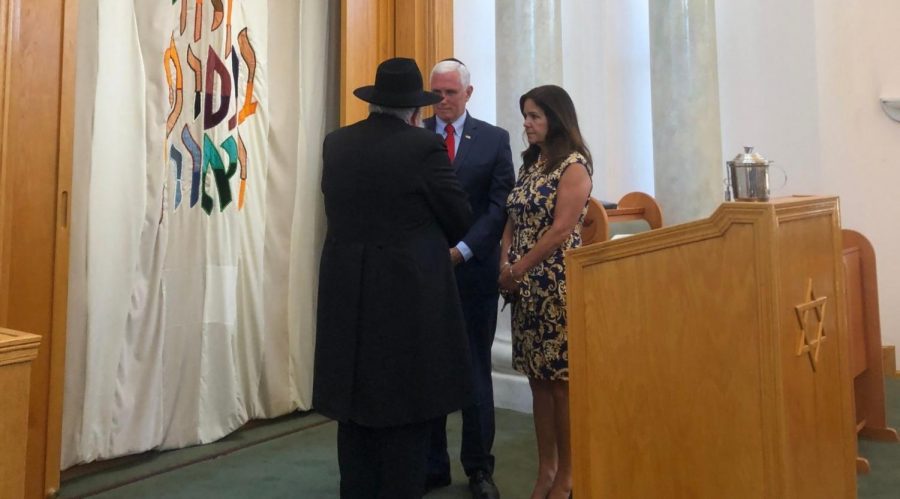 Vice+President+Mike+Pence+and+Second+Lady+Karen+Pence+are+greeted+by+Rabbi+Yisroel+Goldstein+at+the+Chabad+synagogue+in+Poway%2C+California+on+July+11%2C+2019.+%28Josh+Dawsey%2FWashington+Post%2FPool%29%C2%A0