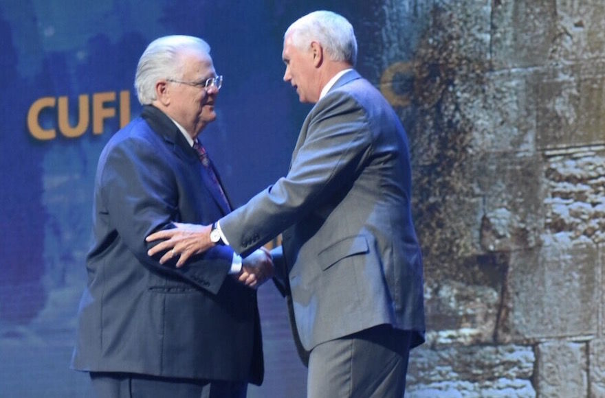 Pastor+John+Hagee+shaking+hands+with+Vice+President+Mike+Pence+at+the+Christians+United+for+Israel+annual+conference+on+July+17+2017.+%28Kasim+Hafeez%2FCUFI%29%C2%A0