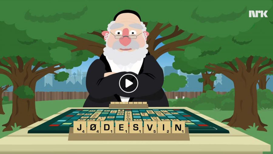 An+image+from+the+Norwegian+public+broadcaster+NRKs+cartoon+featuring+the+word+Jewish+swine+from+July+2%2C+2019.+Image%3A+NRK+Satiriks