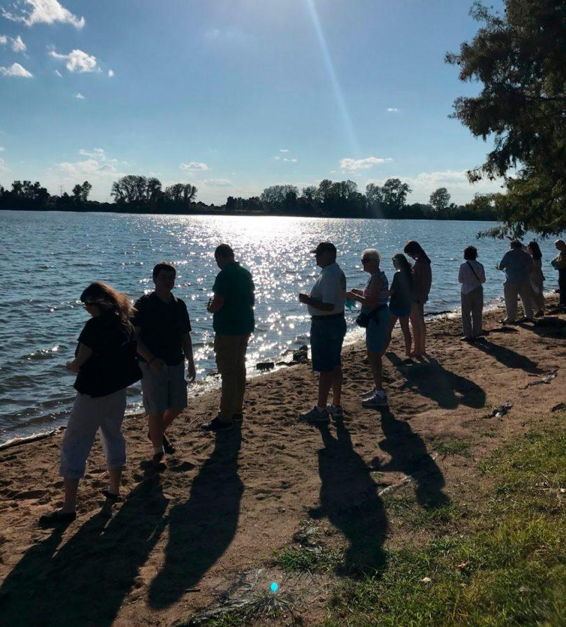 Teens from Congregation Shaare Emeth held a tashlich service at Creve Coeur Park on Rosh Hashanah.  