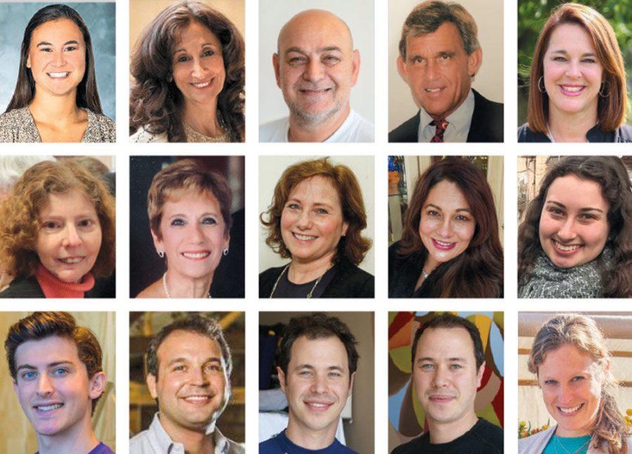 Top row, from left: Allie Wielansky, Rabbi Susan Talve, Yoram Hanin, Ron Zetcher and Lisa Deutsch.  SECOND ROW: Gail Wechsler, Helene J. Sherman, Dr. Jill Mirowitz Mogil, Claudia Hearst and Kyla Gersten. THIRD ROW: Andrew Glantz, David Dresner, Jeff Vines, Randy Vines and Ari Moore.   