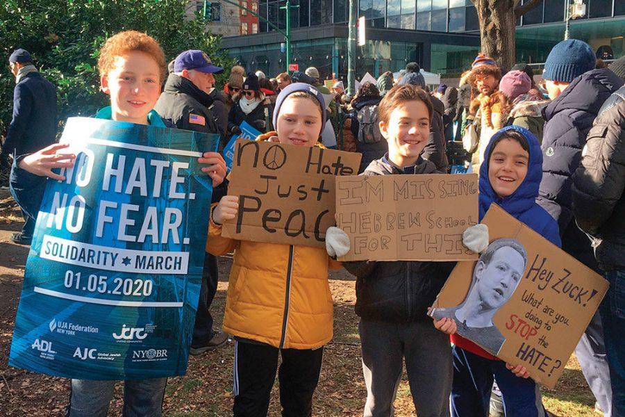 Kids at the march against anti-Semitism in New York on Jan. 5. Photo: Lisa Keys