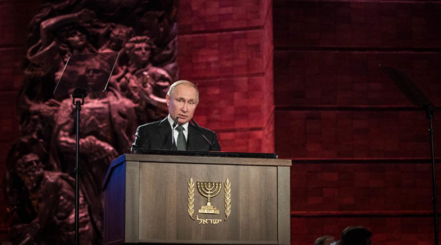 Putin skews Holocaust history at global Auschwitz commemoration event in Jerusalem