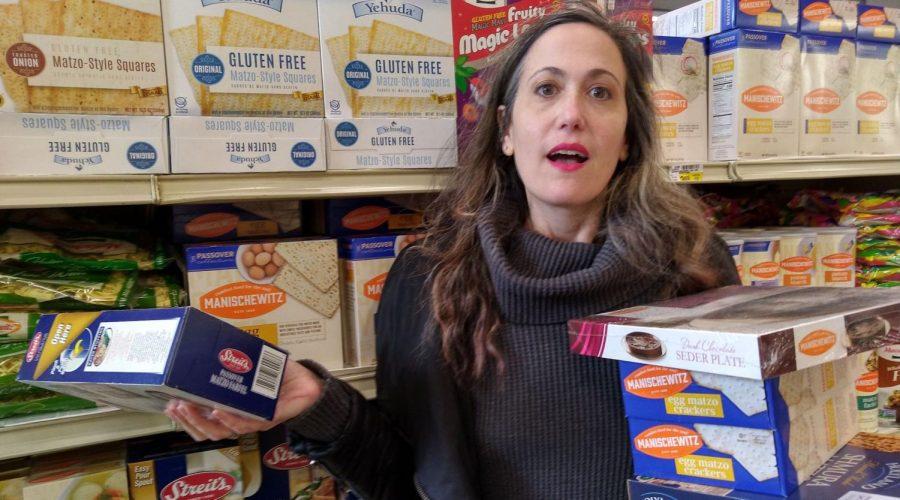 A very overwhelmed Maya Mirsky in the Passover aisle at the grocery store. (Nina Lukacs) 
