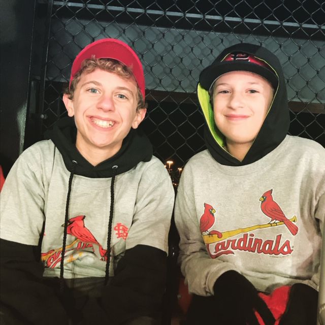 Davis Brown (left), pictured with his brother, Leo, is now pen pals with Sam and Marilyn Fox as part of a program started by Rabbi Amy Feder of Temple Israel. 