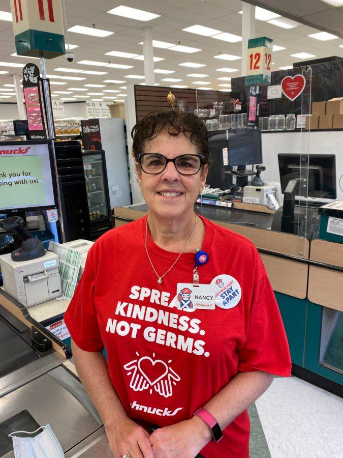 Nancy Dubman is a checker at the Schnucks grocery store near Olive Boulevard and Mason Road. 