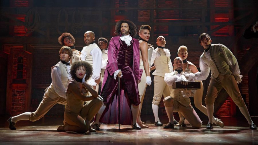 Daveed Diggs, above center, reprises his roles as Marquis de Lafayette and Thomas Jefferson in the film adaptation of Hamilton, streaming on Disney Plus beginning July 3.