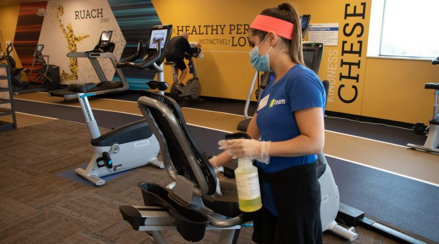 At the JCC in Overland Park, Kan., gym equipment is cleaned between uses to limit the possibility of coronavirus infection. (Courtesy of JFGKC) 