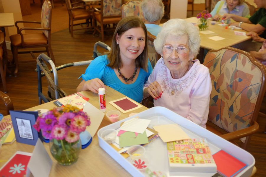 Aleeza Granote (at left) and a participant at a card-making event for Card Care Connection at Family Partners Adult Day Services.Granote, a pediatric oncology social worker at Cardinal Glennon Children’s Medical Center, founded Card Care Connection, a nonprofit organization that provides supportive cards and hopeful messages to people with cancer across the country.