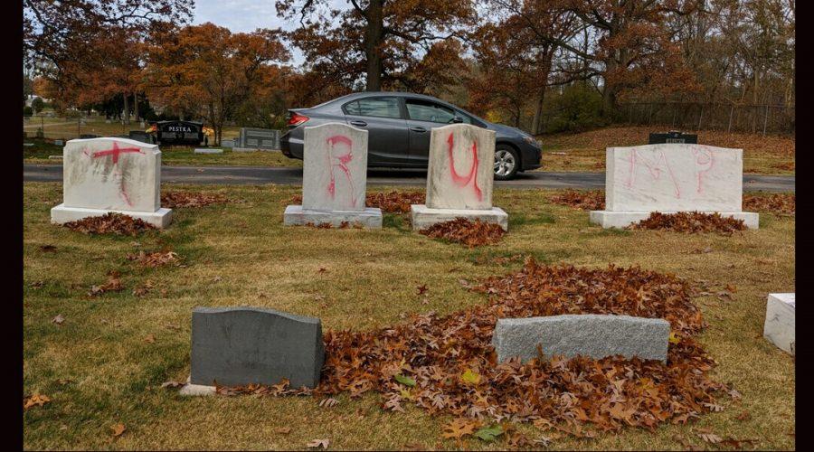 Graves+are+tagged+with+graffiti+reading+TRUMP+at+a+Jewish+cemetery+in+Grand+Rapids.+The+graffiti+was+discovered+on+November+2%2C+2020.+%28Courtesy+of+the+ADL%29%C2%A0