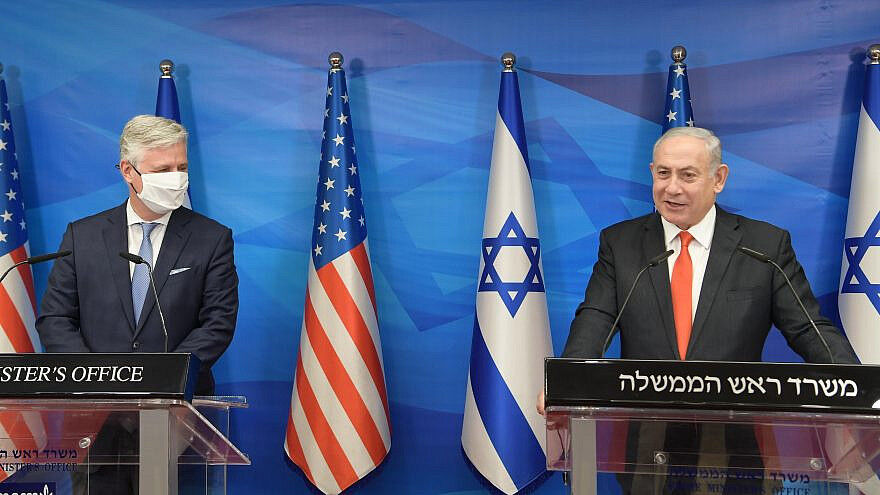 U.S.+National+Security+Advisor+Robert+OBrien+and+Israeli+Prime+Minister+Benjamin+Netanyahu+at+a+joint+press+conference+in+Jerusalem+on+Dec.+13%2C+2020.+Photo%3A+Amos+Ben-Gershom%2FGPO.