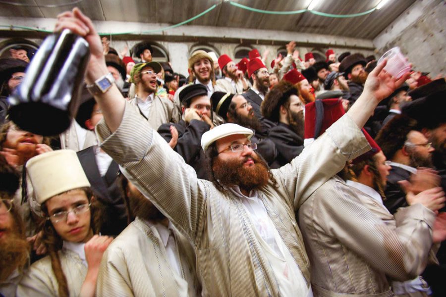 Haredi Jews revel in Purim at a synagogue in Beit Shemesh, Israel. 