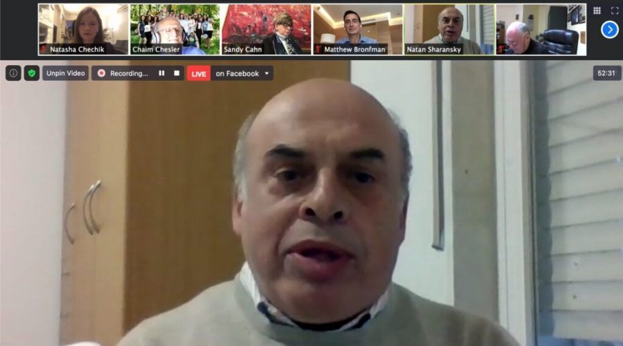 Former Soviet refusenik Natan Sharansky recalls during an online tribute on Feb. 15, 2021 how the late George Shultz “felt with all his heart that it was his moral obligation to help us.” (Limmud FSU)