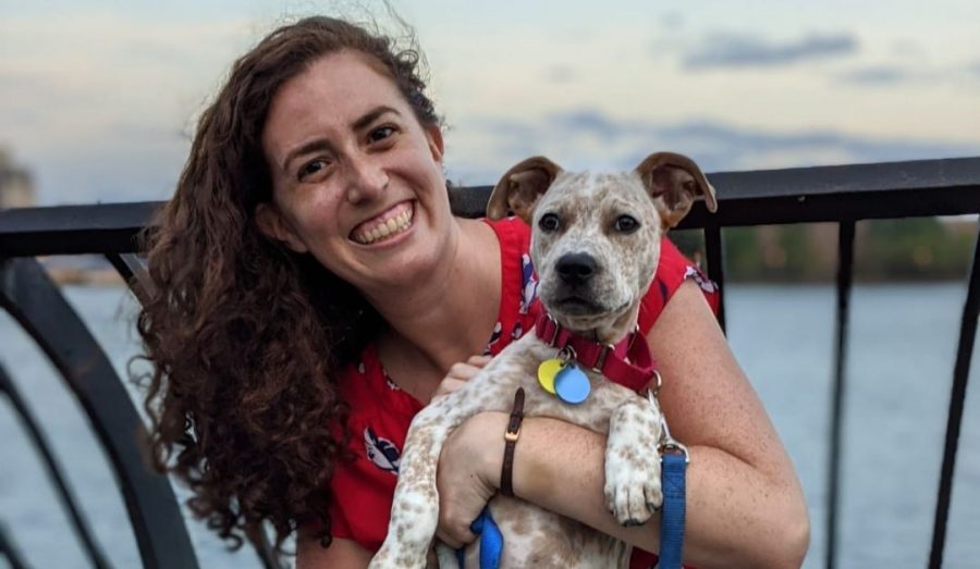 Sasha Kopp, who trains Jewish early childhood teachers, took up dog walking in Manhattan to fill time during the pandemic. Here she poses at Carl Schurz Park in New York City on July 16, 2020. (Carl Vitullo)