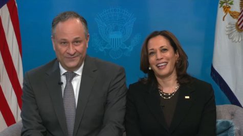 Vice President Kamala Harris and her husband Doug Emhoff participate in a virtual White House seder, March 25, 2021. (Screen shot)
