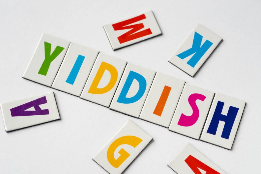 word Yiddish made of colorful letters on white background