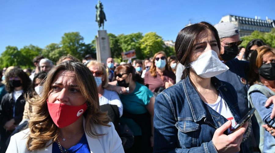 Protesters attend the Justice for Sarah Halimi rally in Paris, France, April 25, 2021. (Cnaan Liphshiz)
