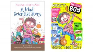 The cover and an inside page of ‘Veronica Viggle and the Bubble Gum Machine: A Mad Scientist Story’