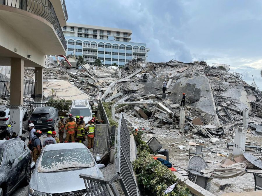Search and rescue workers comb through the rubble of the Champlain Towers South condominium. Source: Miami-Dade Fire Rescue/Twitter. 