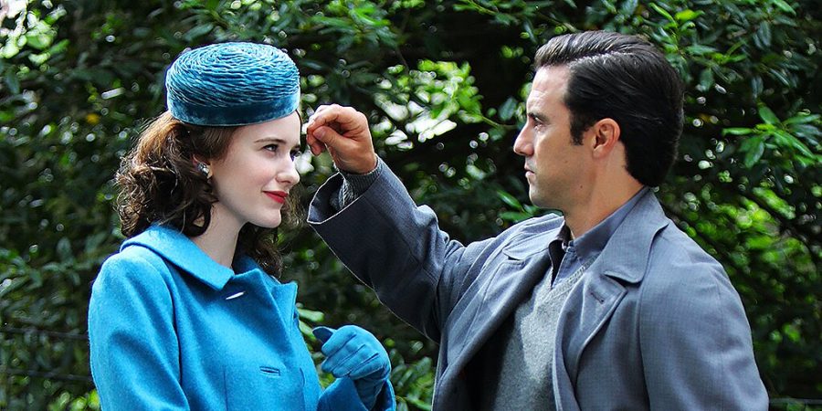 NEW YORK, NY - JUNE 10: Rachel Brosnahan and Milo Ventimiglia are seen on the set of "The Marvelous Mrs Maisel" on June 10, 2021 in New York City.  (Photo by Jose Perez/Bauer-Griffin/GC Images)